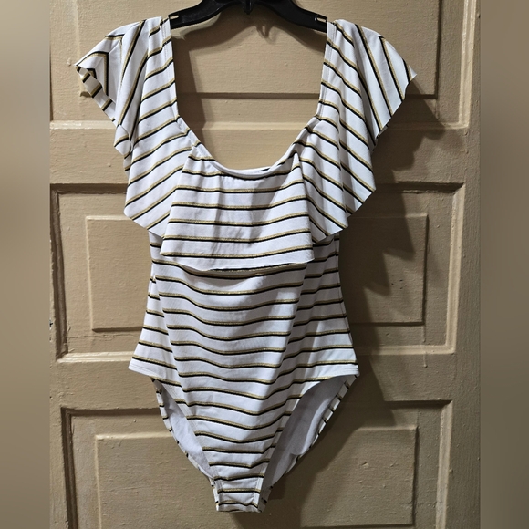 Lauren Ralph Lauren Other - Lauren Ralph Lauren Off Shoulder One Piece Shimmer Gold Black White Swim Suit